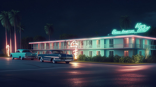 3D渲染中的汽车旅馆的外观设计