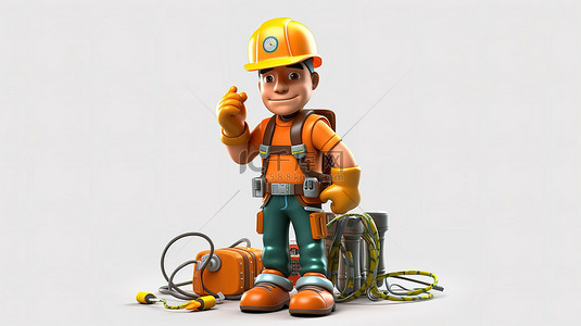 施工建筑工人背景图片_带工具和连接线的插图卡通电工建筑