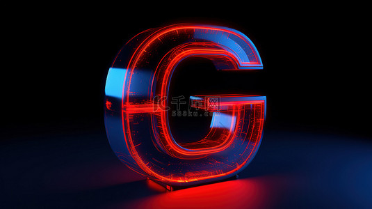 3d 渲染中带有发光霓虹灯红色大写 g 的蓝色字母