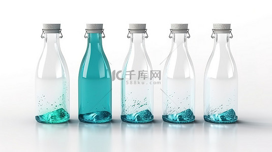 矿泉水瓶背景图片_透明矿泉水瓶，带有空白空间，适合您的设计，在白色背景上以 3D 渲染呈现
