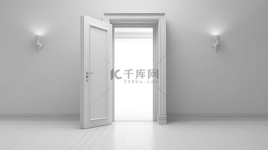 3d 渲染孤立的白色背景开门插图