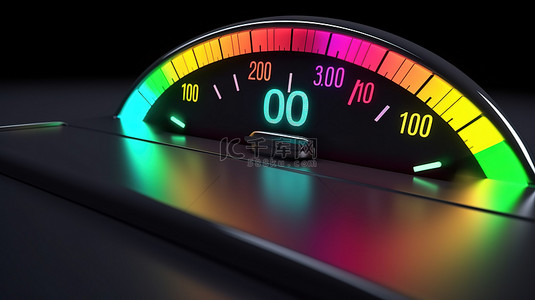指向标志背景图片_控制面板图标的车速表信用评级量表 3D 插图，指示器指向 90，表示正常风险概念