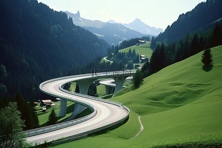 高山公路背景图片_瑞士高山公路