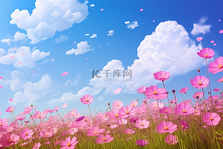 天空中一片粉红色的花朵