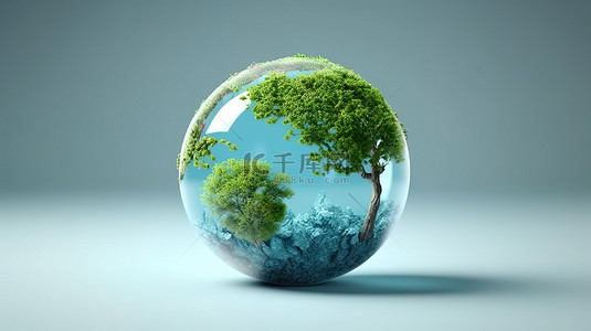 绿植背景文化墙背景图片_促进安全的地球和可持续的环境 3D 渲染插图