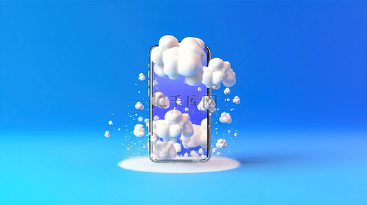 移动云在其内容的蓝色背景下的 3d 渲染