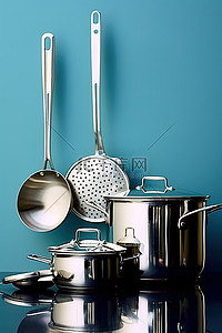 不锈钢锅碗瓢盆两个大碗餐具和一个带手柄的锅
