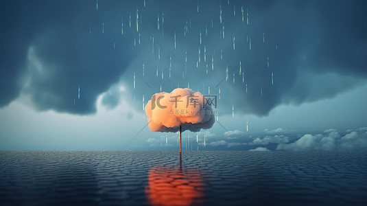 蓝色的雨水背景图片_3d 插图中的孤独雨云