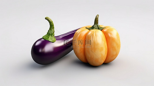 马苏里拉芝士碎背景图片_3D 渲染的独立背景，具有高品质的茄子和南瓜食物图标