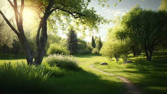 蓝天森林背景图片_公园草地阳光绿色背景