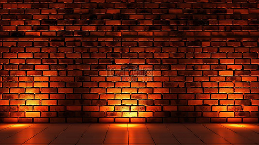 黑夜中的光背景图片_3D 渲染中的辐射砖墙
