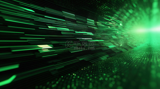 高速网络空间 3D 渲染中绿色数字线的几何流