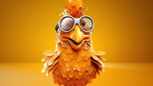 俏皮的 3D 动画鸡戴着面具
