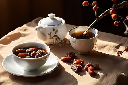 一颗红枣背景图片_红枣茶和水果用勺子