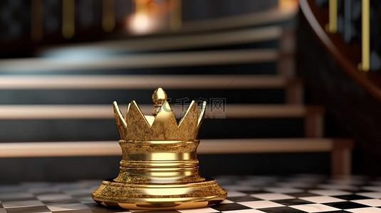 丝绸之路视频背景图片_通往胜利的黄金之路 金色楼梯顶上装饰的皇冠的 3D 渲染，作为体育和商业成功的象征