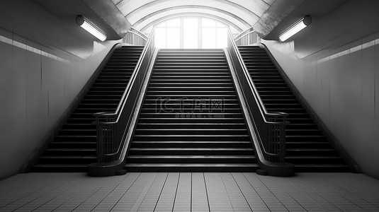 城市蓝天背景背景图片_3d 渲染中荒凉的步行地铁楼梯