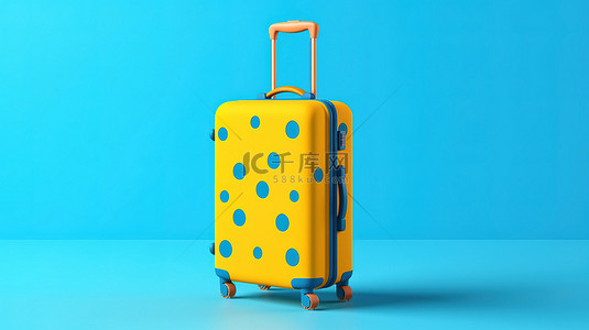 安全旅行背景图片_在黄色背景 3d 渲染上乘坐新正常蓝色问号和点手提箱旅行