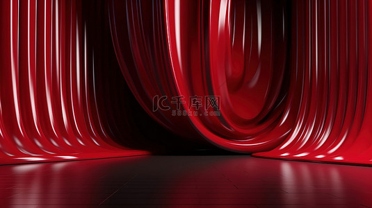 有光泽的红色窗帘背景与中心聚光灯 3d 渲染演示文稿