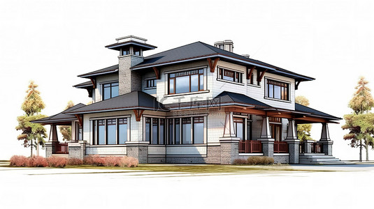 房屋平面图背景图片_孤立的经典房屋绘制外部建筑 3d 渲染图