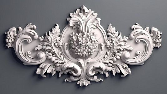 复古的花背景图片_华丽石膏墙装饰的迷人灰泥 3D 渲染