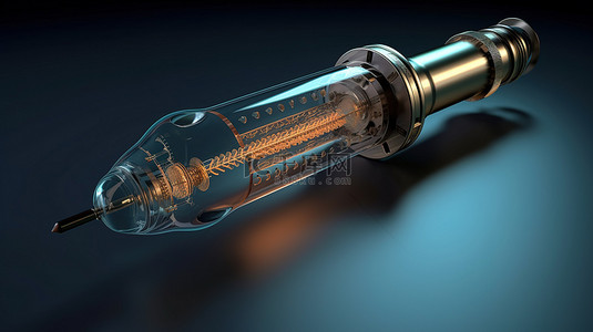 疫苗注射背景图片_充满液体的老式金属医用注射器的 3D 插图