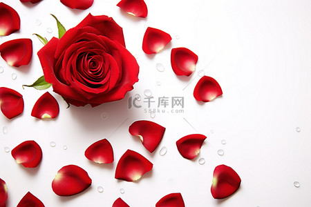 玫红玫瑰背景图片_一朵红玫瑰坐在白色的玫瑰花瓣上