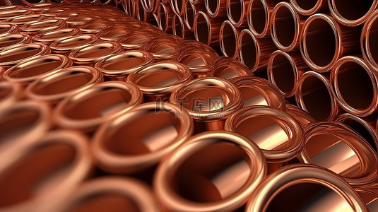 铁艺剪影背景图片_工业环境中的圆形铜管 3d 渲染