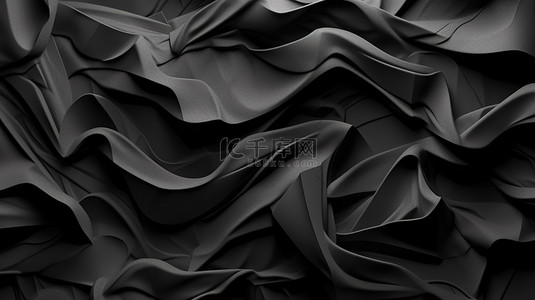 抽象黑暗背景图片_上面皱巴巴的黑纸纹理的 3D 插图