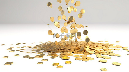 金币掉落背景图片_商业金融概念 3d 呈现金币掉落在白色背景上的孤立