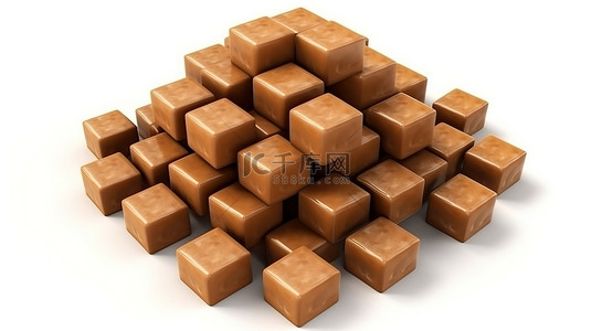 背景蛋糕背景图片_涂有红糖的方形巧克力糖的 3D 插图