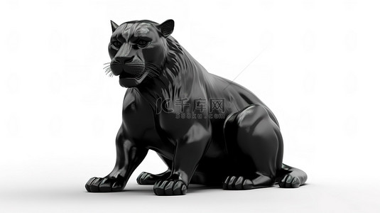 白色背景隔离黑豹在 3D 插图和渲染