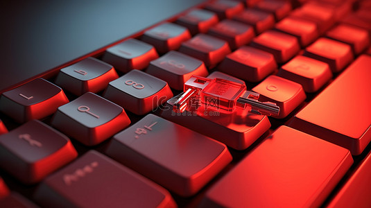 商业红背景图片_1 电脑键盘上的红键商业财务概念的 3D 渲染