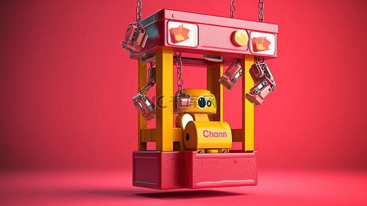 加拿大蔓越莓背景图片_具有加拿大元货币主题的机器人玩具爪起重机卡通机的概念 3D 插图