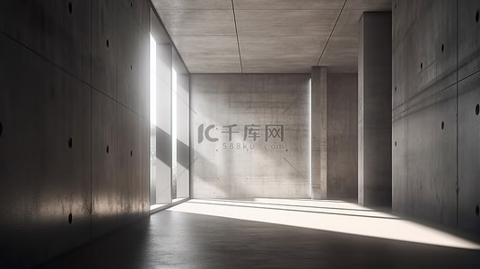 动态桃心墙制作背景图片_现代建筑设计宽敞的空混凝土区域，具有 3D 渲染中捕获的动态照明和阴影效果
