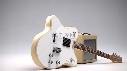 3D 渲染的电吉他和放大器组合