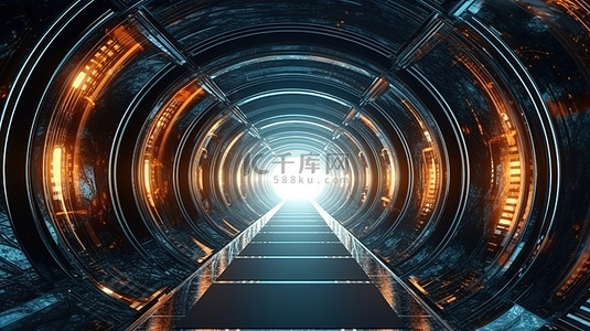 未来太空背景图片_连接不同宇宙的太空旅行概念隧道的 3D 插图