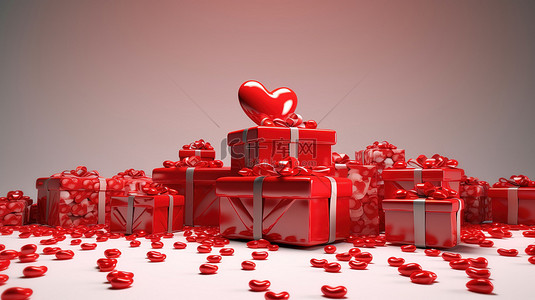 3D 渲染的红心礼物非常适合传单明信片和邀请函