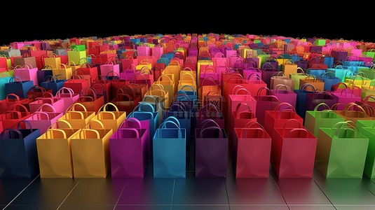 橙紫背景图片_色彩缤纷的购物袋，充满活力的 3D 渲染