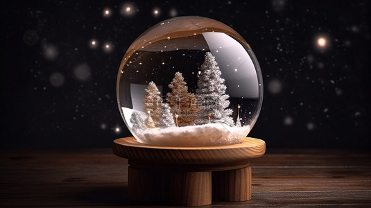 节日水背景图片_节日木质和水晶雪球圣诞装饰品，带展示架
