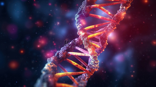 健康科学背景图片_DNA 链和癌细胞的 3D 插图科学或医学背景概念