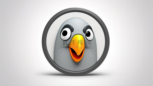 3d 鹦鹉情感图标平面单色表情符号与圆形按钮形状轮廓