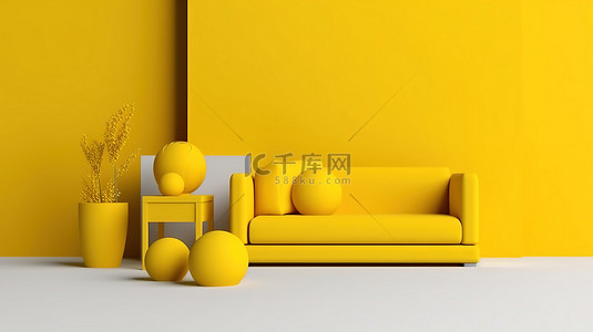 黄色样机背景图片_简约单色设计 3D 渲染黄色样机