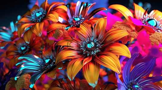 紫色创意花朵背景图片_充满活力的花朵 3D 创意抽象设计