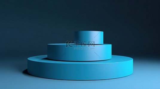 简约 3D 蓝色讲台，用于展示具有白色背景 3D 渲染的几何产品
