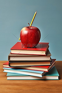 一摞书上的红苹果