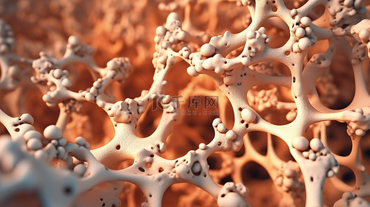 海绵纹理背景渲染骨质疏松症和多孔骨组织的插图