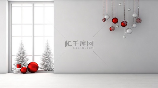 圣诞相框背景图片_数字渲染的简约圣诞墙壁装饰