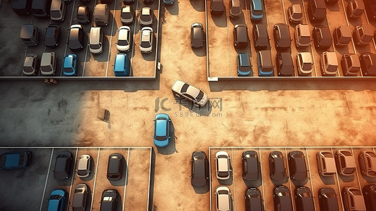 从上面看到的荒凉停车场 3D 渲染图