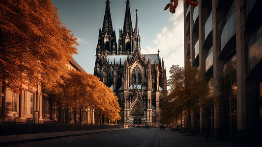 旅游交通背景图片_科隆大教堂建筑城市背景
