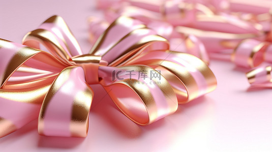 装饰粉色和金色丝带的 3d 渲染